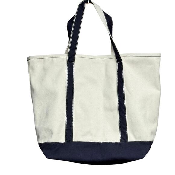 Lands End Large Boat & Tote Bag Open Top Regular Handles Canvas Navy - Picture 3 of 10